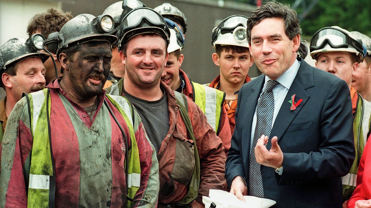 Gordon Brown campaigning for the Labour Party at Tower Colliery, Wales, in 1997