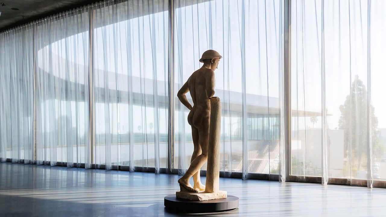 View southeast from exhibition level with The Bateman Mercury, David Geffen Galleries at LACMA