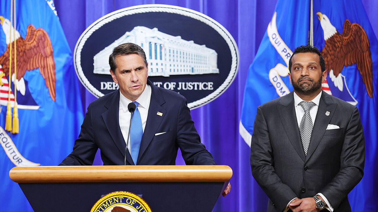 Todd Blanche speaks alongside Kash Patel during a news conference