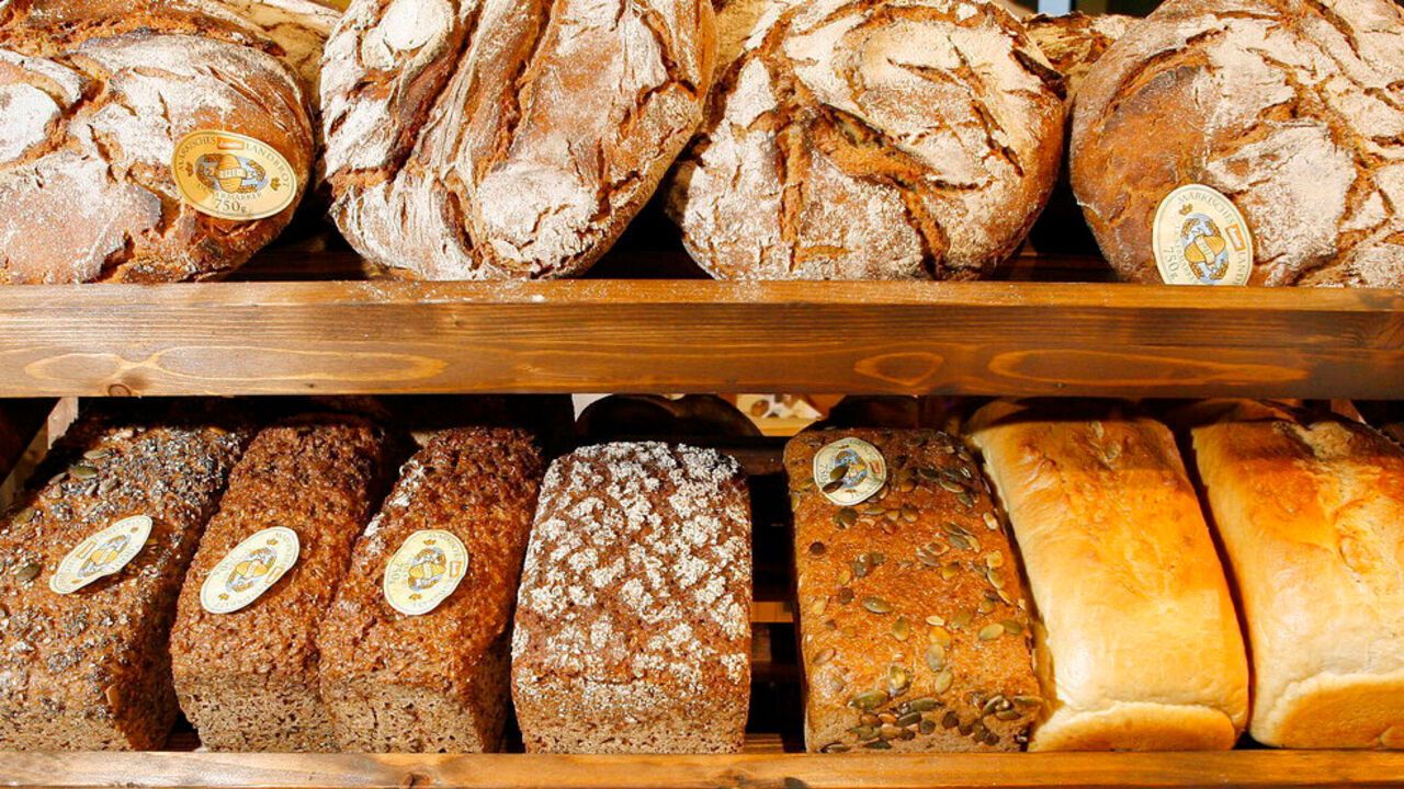 A variety of breads on display in Germany.
