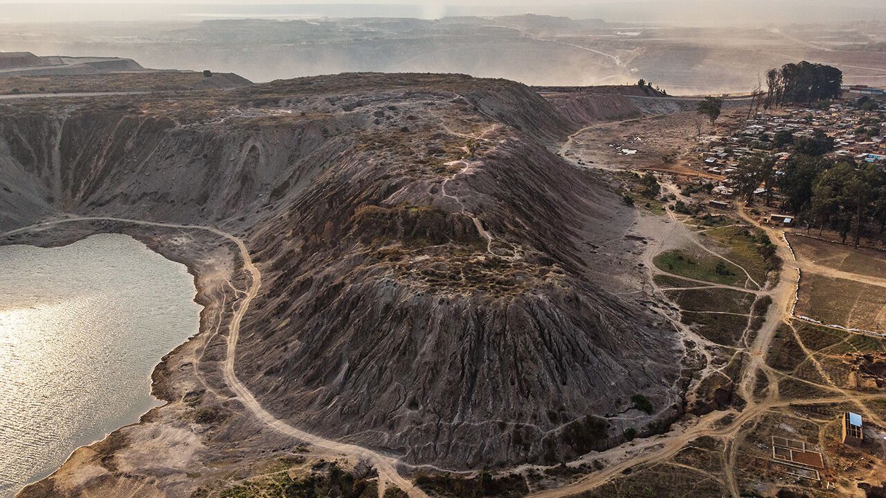 Aerial views of the Gecamines copper mining site of Kapata, Kolwezi.