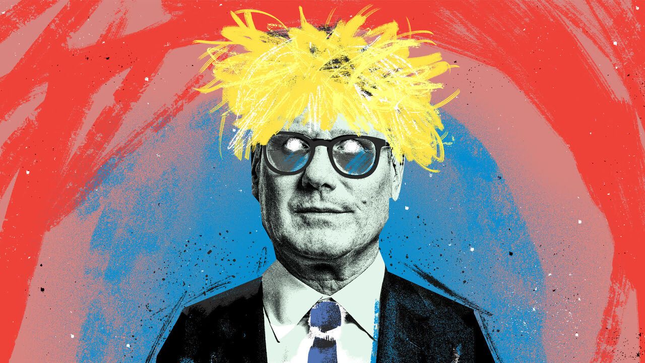 Illustration of Keir Starmer with sunglasses on and Boris Johnson's hair.