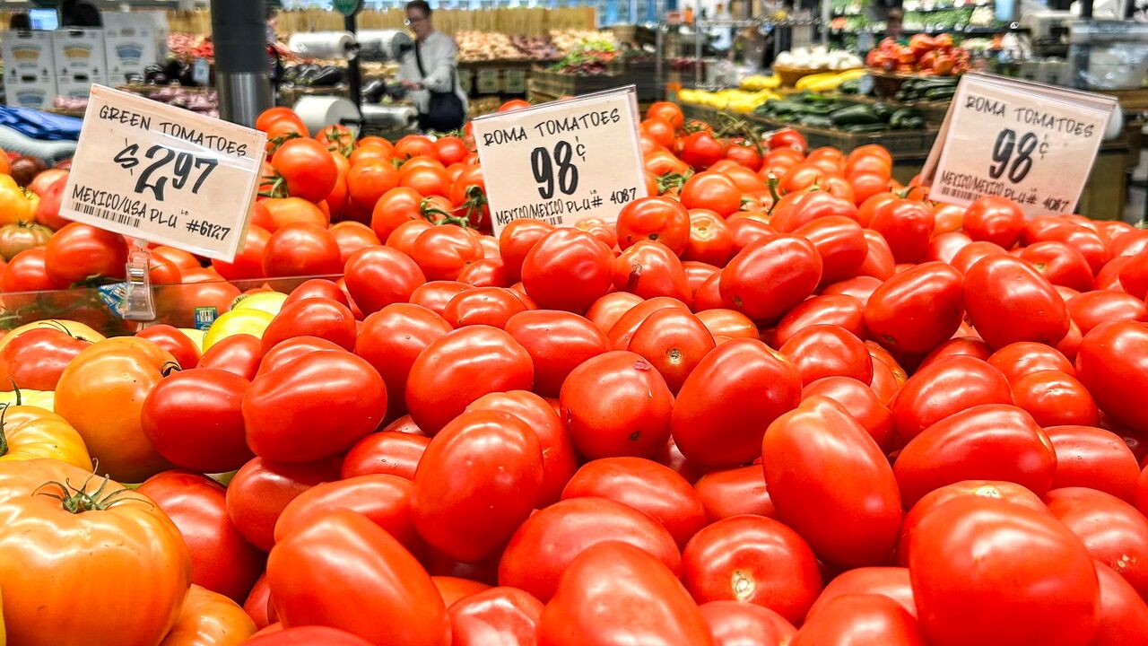 Mexican tomatoes are seen at a supermarket in Houston, Texas.