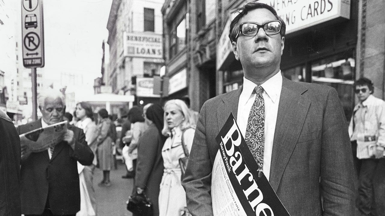 Barney Frank waits for signatures to the National Rep. petition at the Newton bus stop on Winter Street, 5th May, 1980