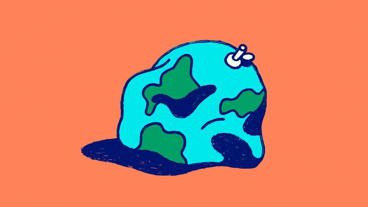 Illustration of a deflated globe on an orange background