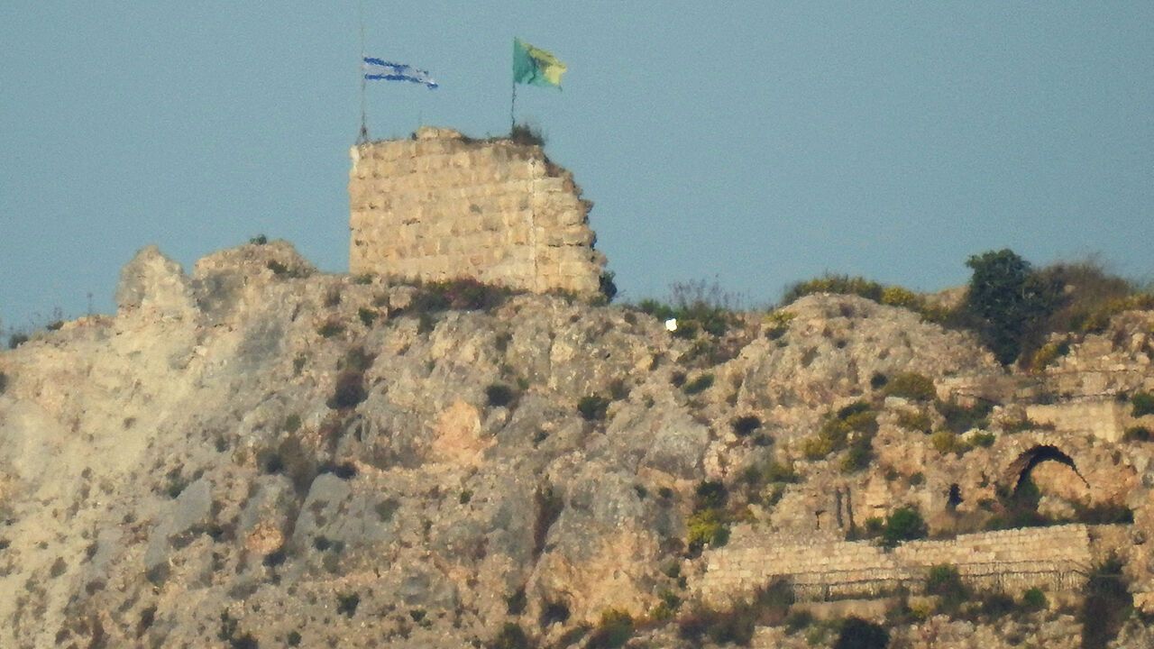 An Israeli flag is raised on Beaufort Castle in southern Lebanon