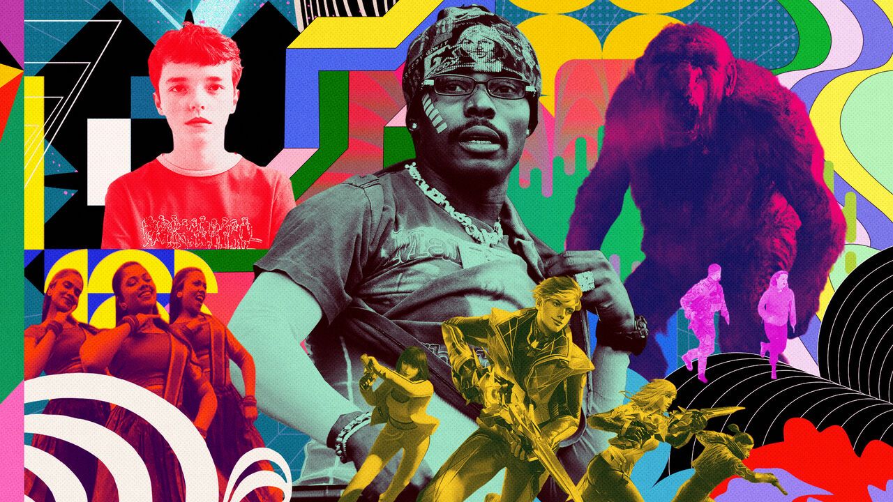 Photo collage featuring Nigerian singer Asake, the Norwegian film Troll, the British TV series Adolescence, girls dancing to