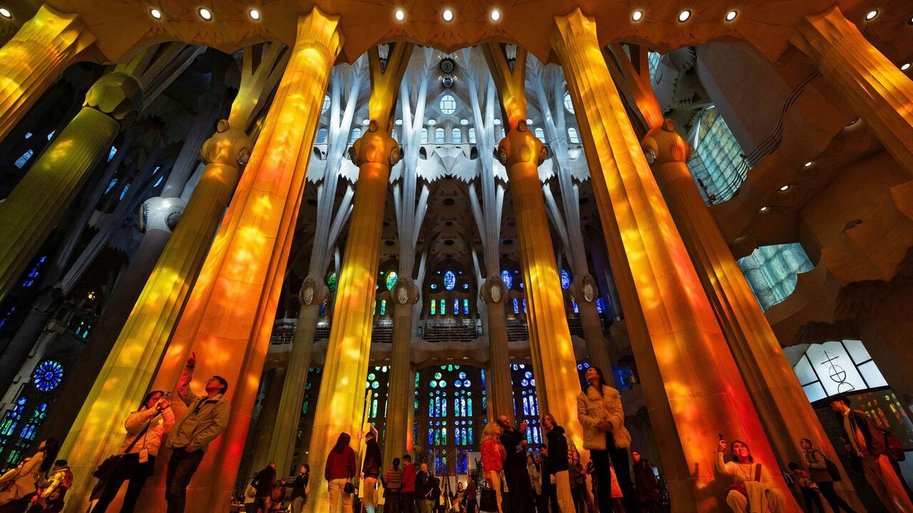 Tourists visit Spanish architect Antoni Gaudi's Sagrada Familia Basilica