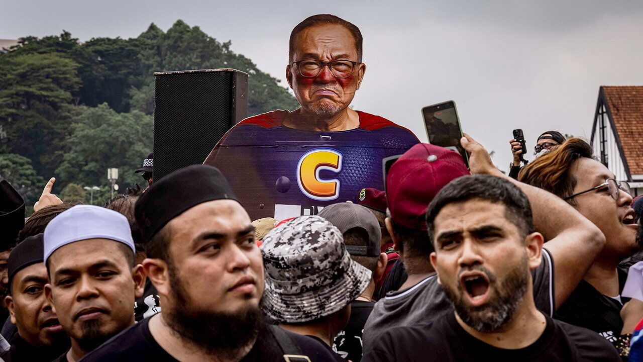 A cut-out of Malaysia's Prime Minister Anwar Ibrahim is seen during a protest against Malaysia's Prime Minister Anwar Ibrahim in Kuala Lumpur, Malaysia on July 26, 2025. 