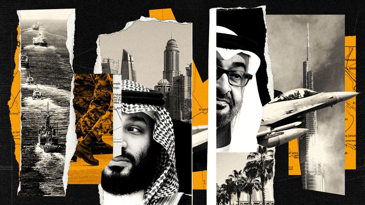 Collage of MBS and MBZ and pictures of wealth in the Gulf.