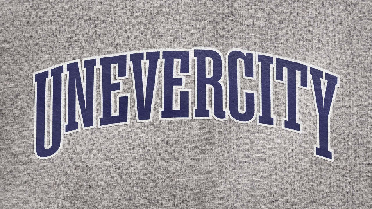 Montage of a school jersey with 'UNEVERCITY' misspelled on it.