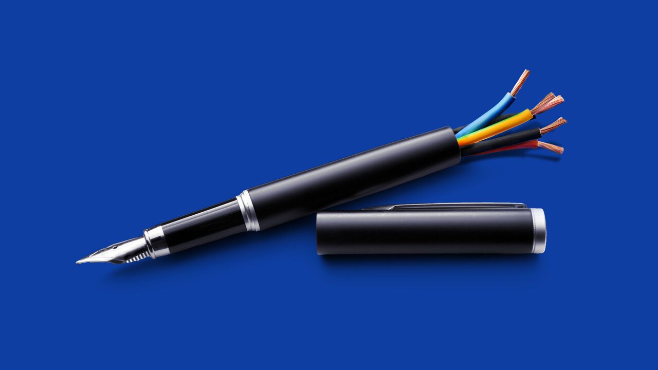 Illustration of a pen with wires coming out of it