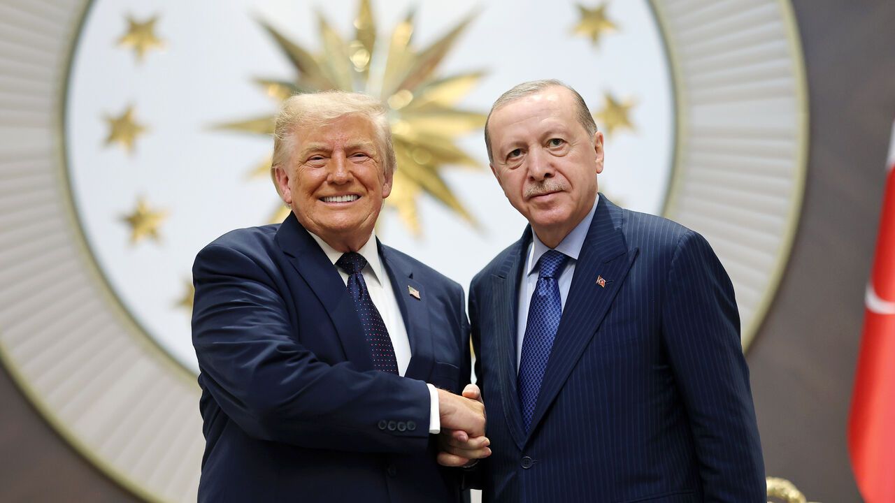 Turkish President Recep Tayyip Erdogan welcomes US President Donald Trump in Ankara.