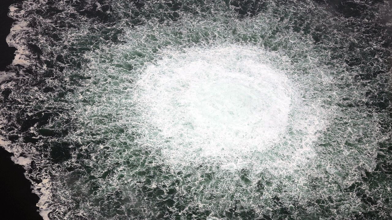 A gas leak causes bubbles on the surface of the water near the Nord Stream gas pipelines off the coast of Sweden