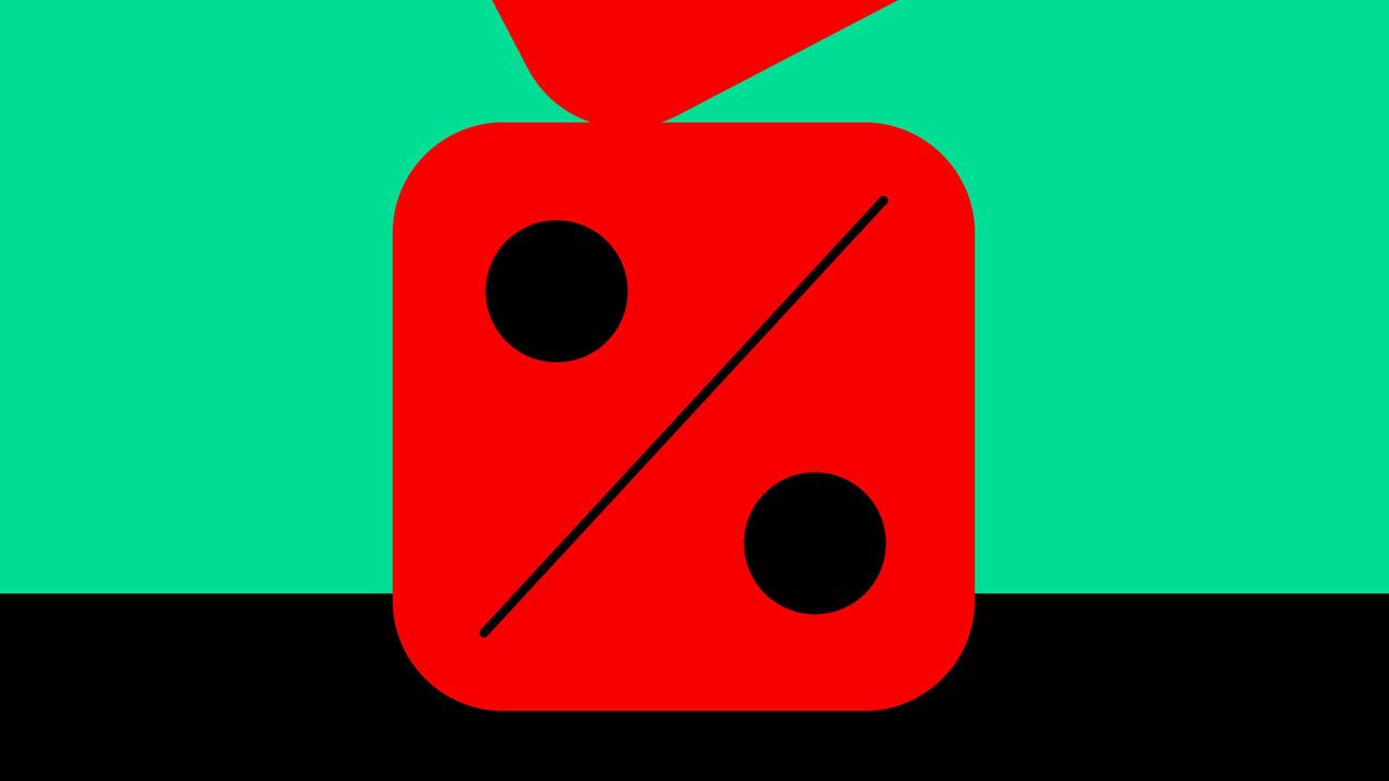 Illustration of a red dice with a percentage sign on one face