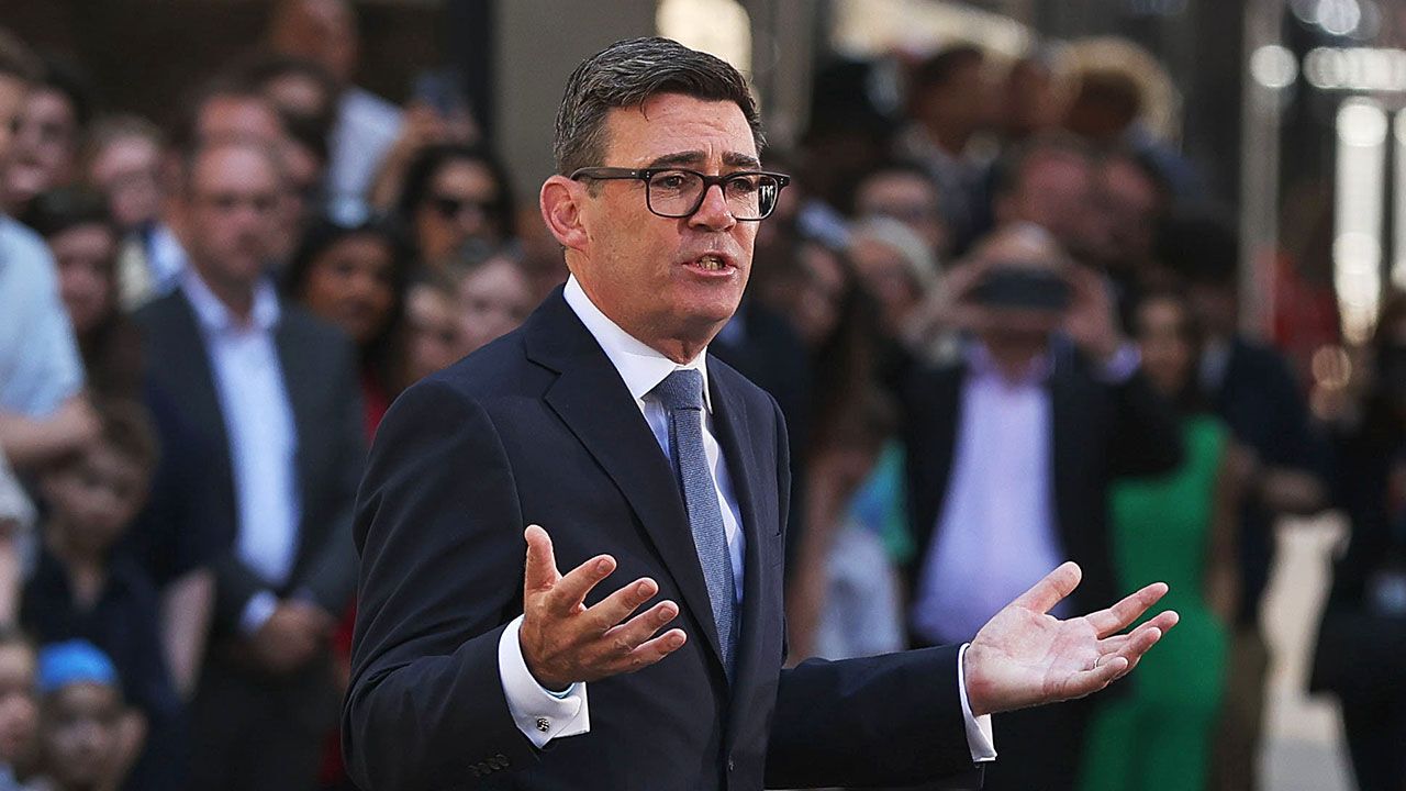 Britain's new Prime Minister Andy Burnham delivers his first speech outside 10 Downing Street