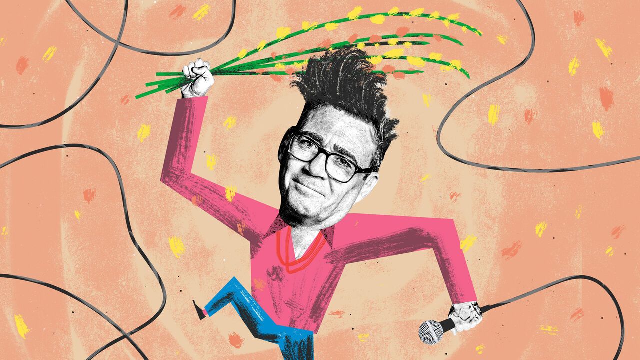 Illustration of Andy Burnham dressed up as Morrisey