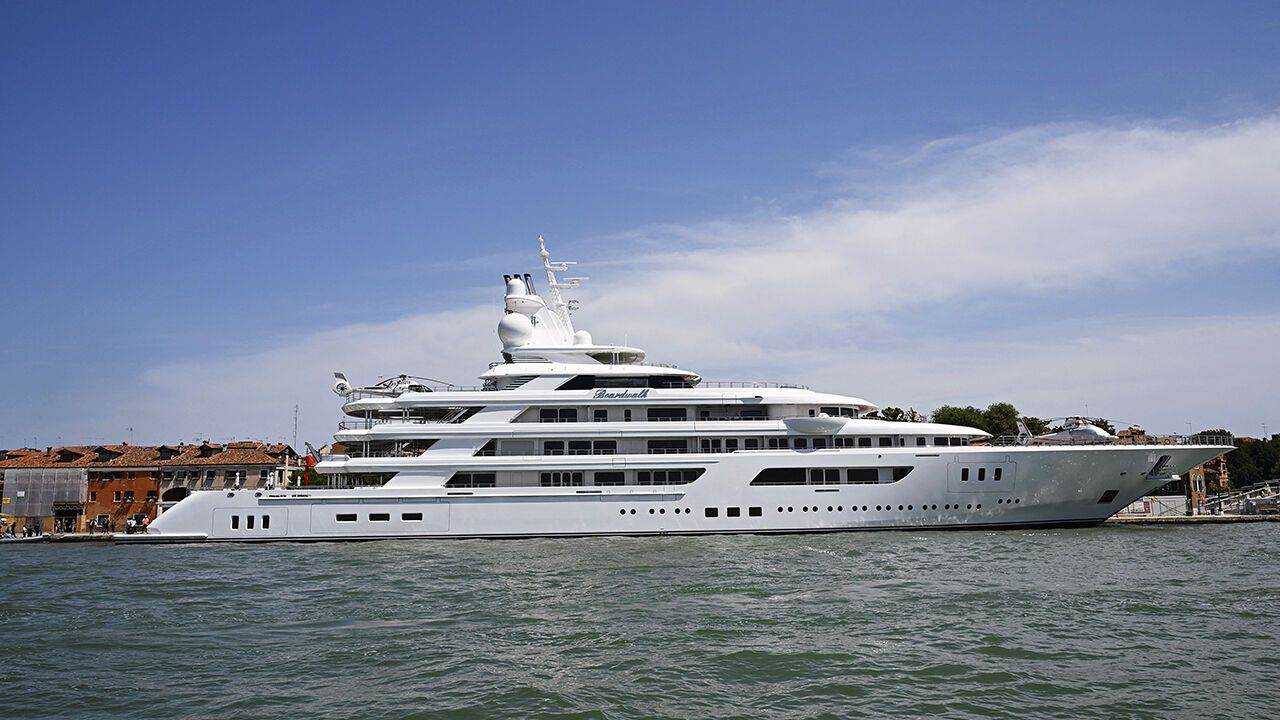 The superyacht "Boardwalk" of US ambassador Tilman Fertitta moored in Italy.