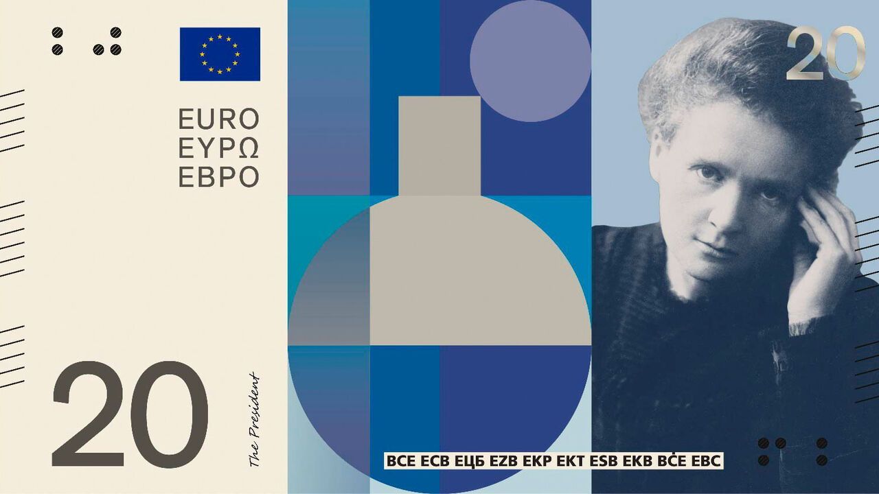Marie Curie on a proposed 20 euro note design.