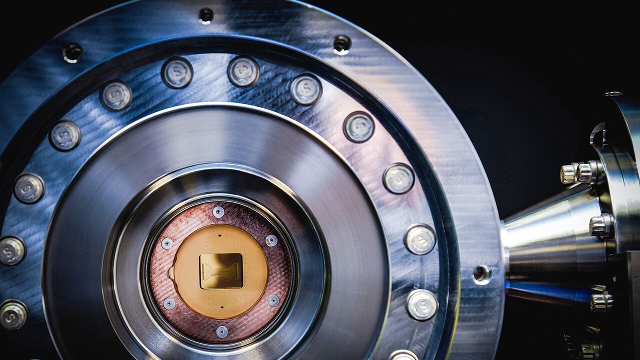 Quantum chip inside a vacuum chamber.
