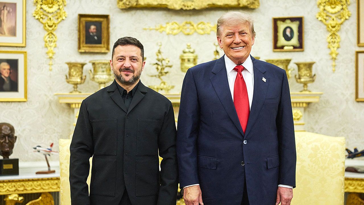 Ukraine's President Volodymyr Zelensky and US President Donald Trump posing for a photo during their meeting in Washington, DC.