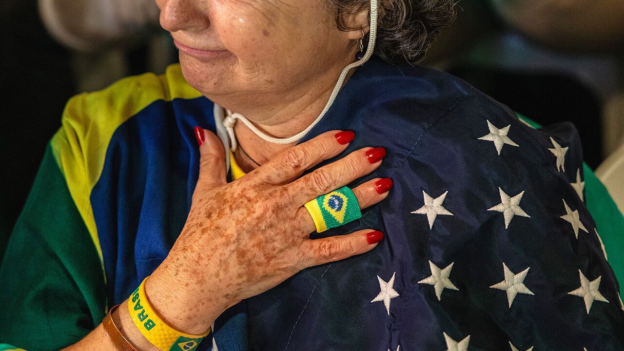 A supporter during a campaign launch event for Flavio Bolsonaro, Brazilian presidential candidate, in Sao Paulo, Brazil.