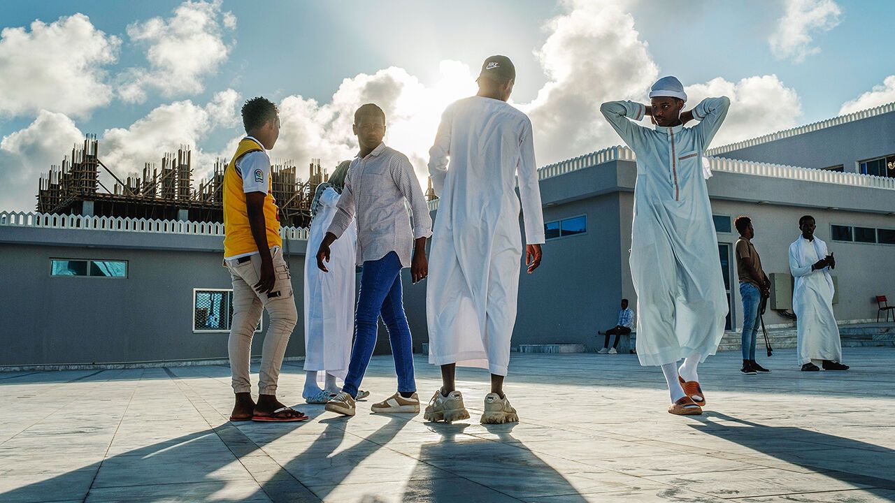 Young people at the Ali Jimale Mosque, Mogadishu, Somalia