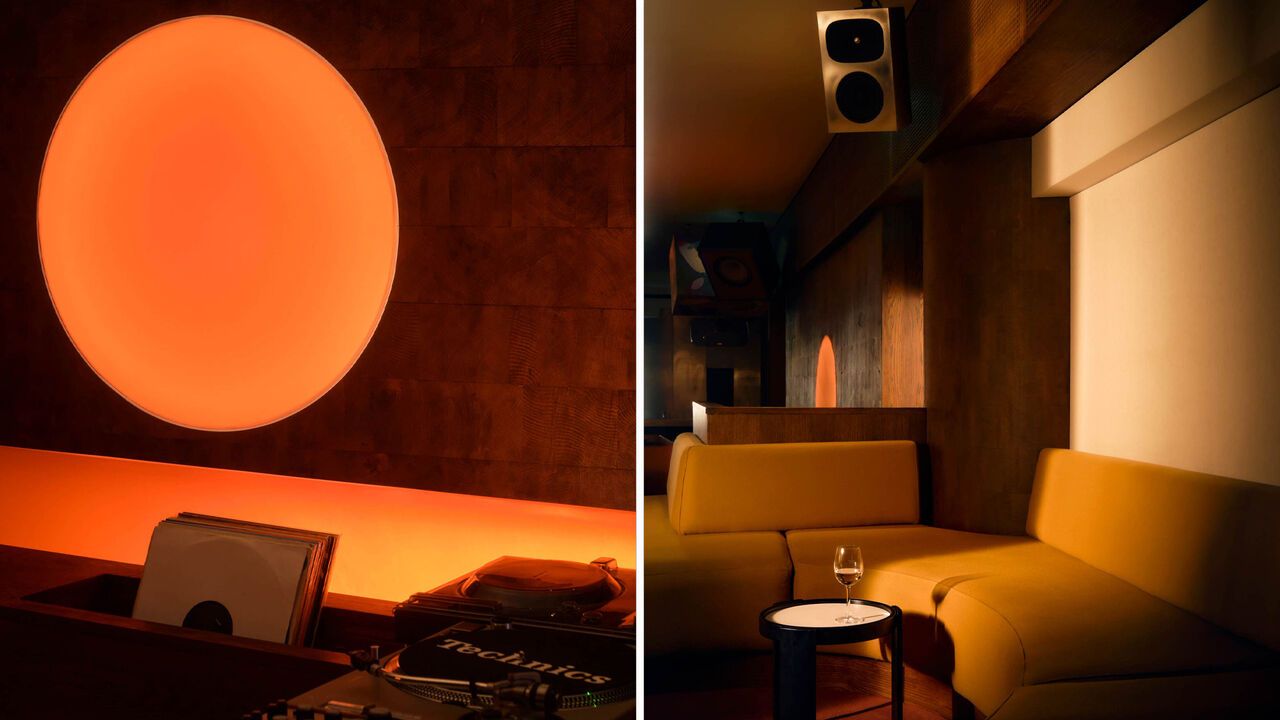 A diptych of two images of Space Talk, a new Listening Bar in Farringdon, London.