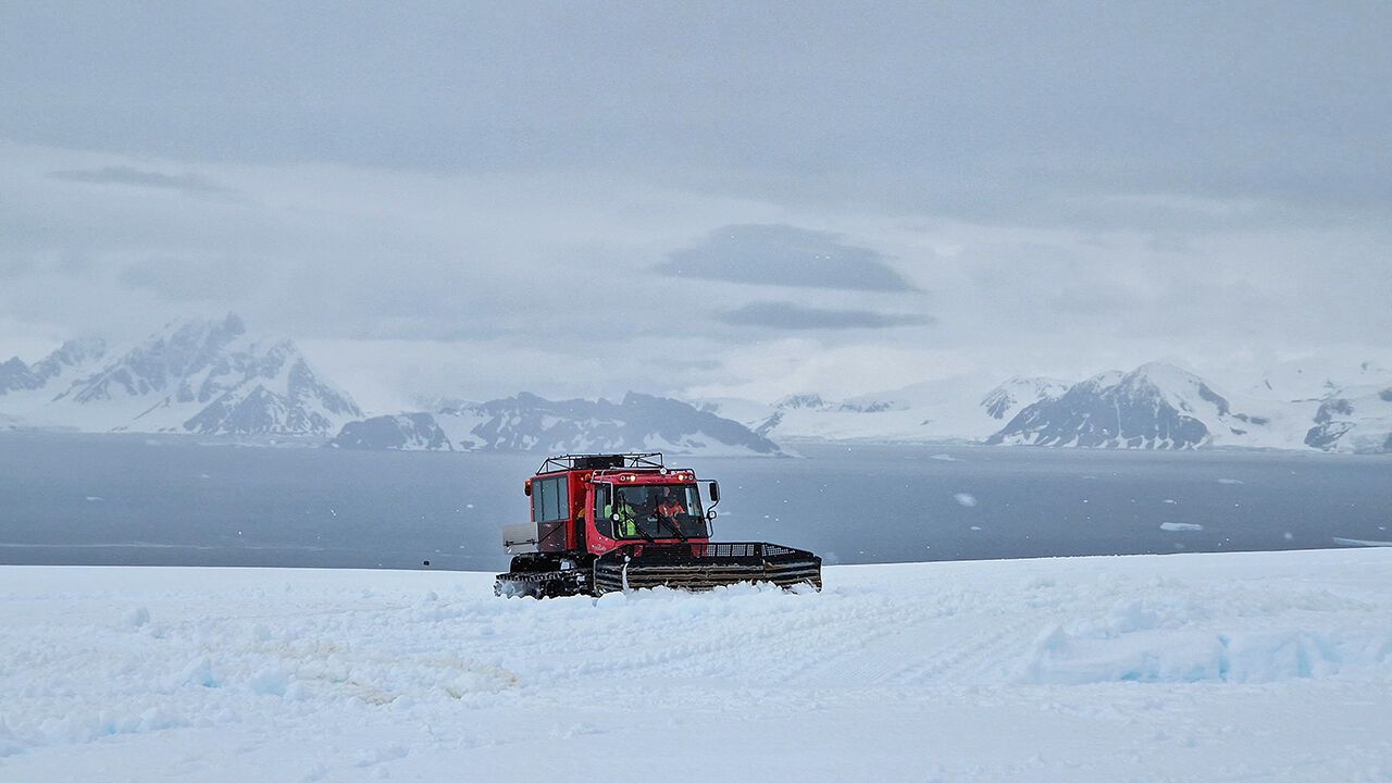 Pistenbully snow vehicle in Antarctica.