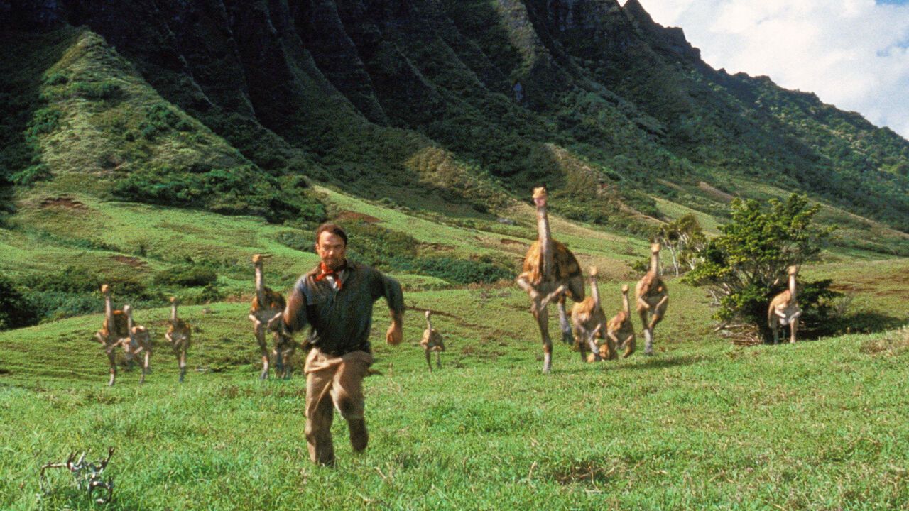 Stampede of Gallimimus, scene from Jurassic Park.