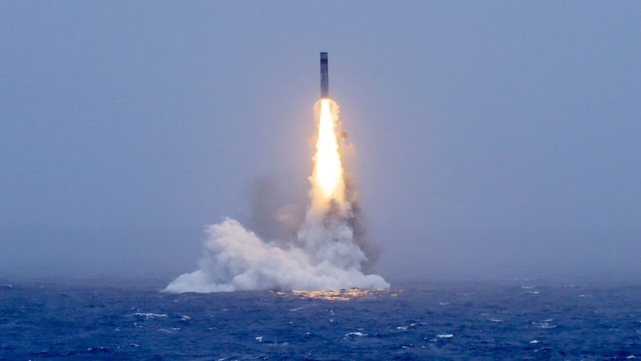 July 6, 2026 shows the moment of a strategic missile launched by a strategic nuclear submarine of the Chinese People's Liberation Army (PLA) Navy bursting out of the water surface.