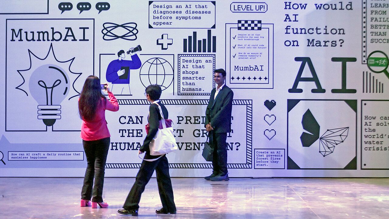 Signage on AI at the Mumbai Tech Week in Mumbai, India, on Friday, Feb. 28, 2025.