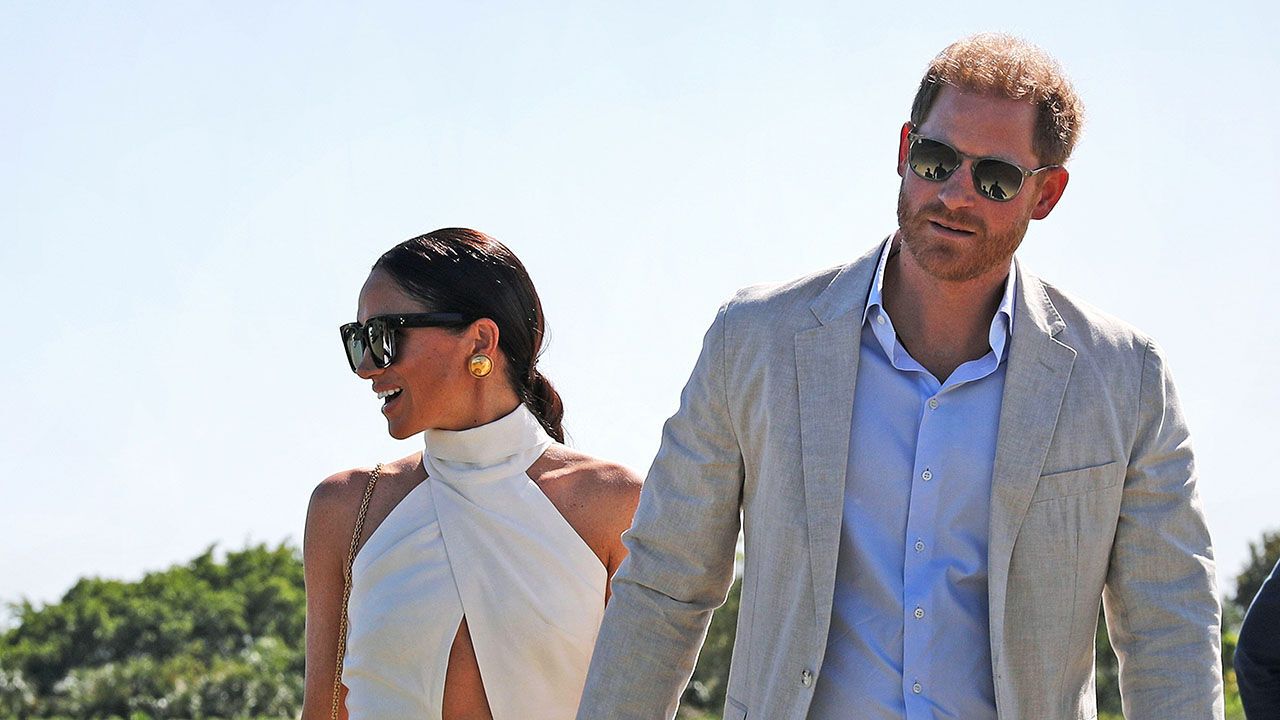 The Duke and Duchess of Sussex during the Royal Salute Polo Challenge at the USPA National Polo Center in Wellington, Florida