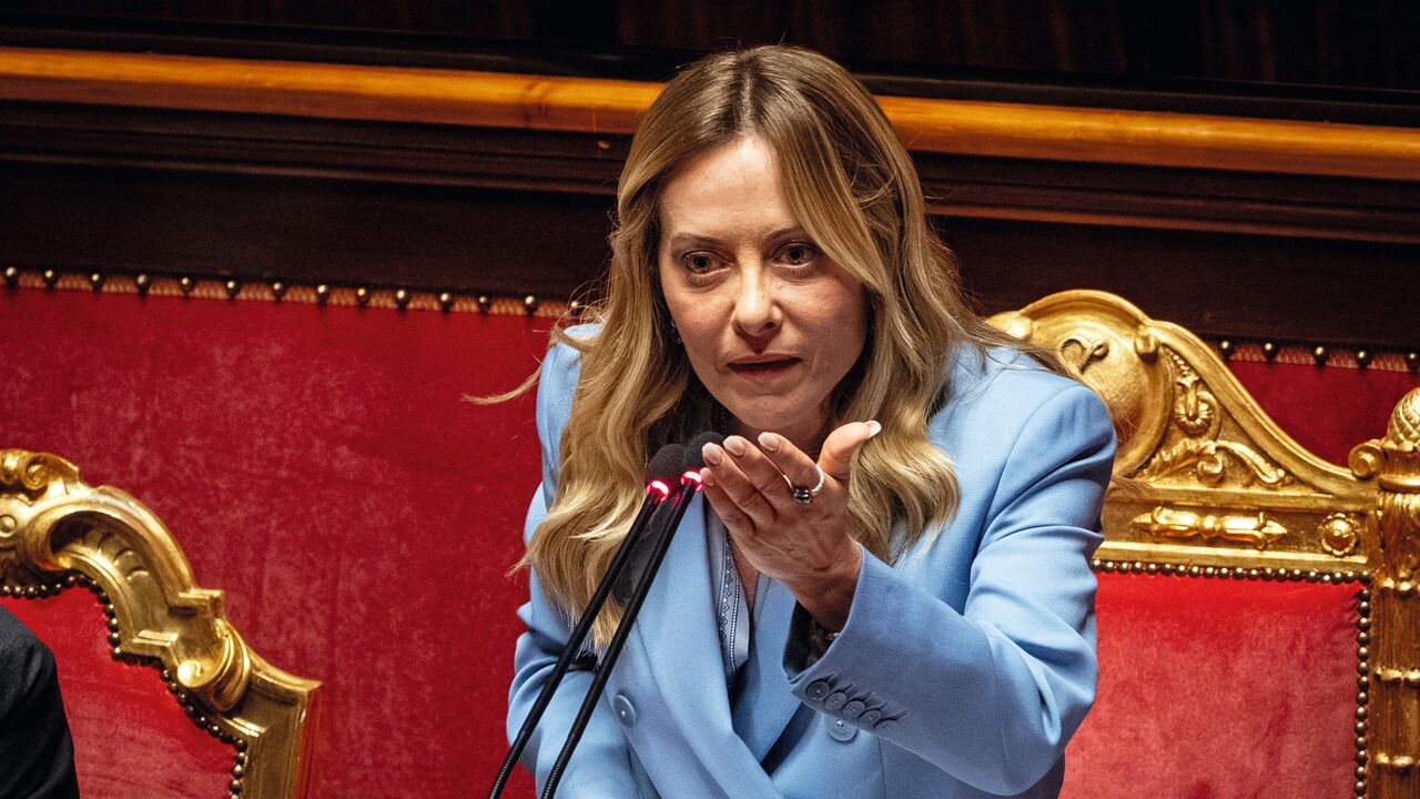 Italian Prime Minister Giorgia Meloni addresses the Italian Senate ahead of the next European Council meeting at Palazzo Madama, June 2026.