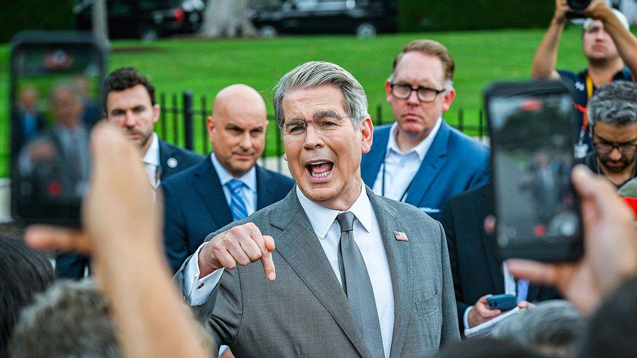 US Treasury Secretary Scott Bessent speaks to reporters outside of the White House in Washington, DC, USA.