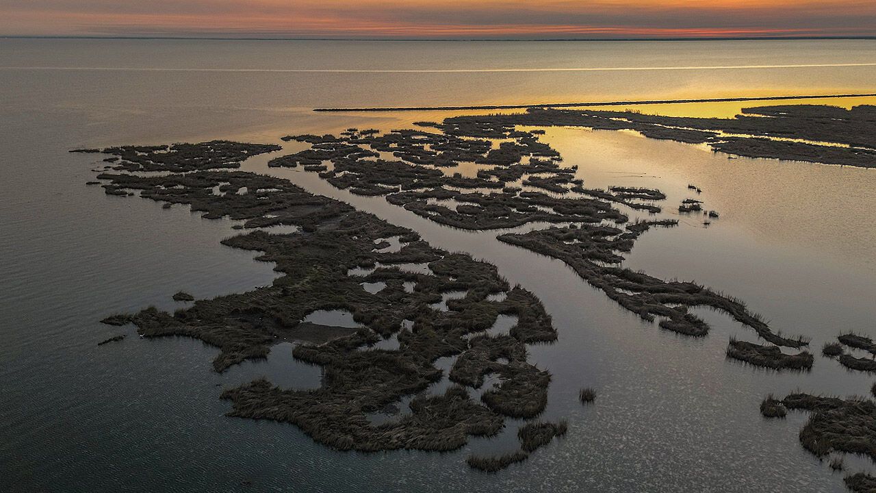 Sunset over the marshlands of Louisiana.