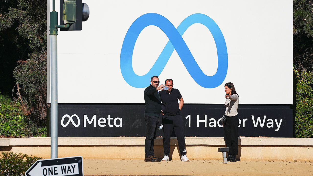 The entrance to Meta's corporate headquarters in Menlo Park, California