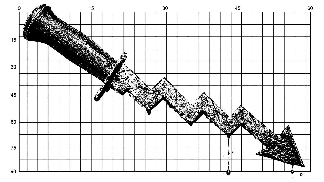 Illustration of a knife represented as an arrow going down on a chart.