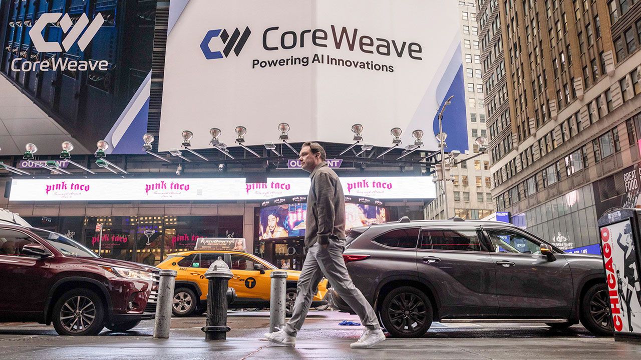 CoreWeave signage in Times Square in New York
