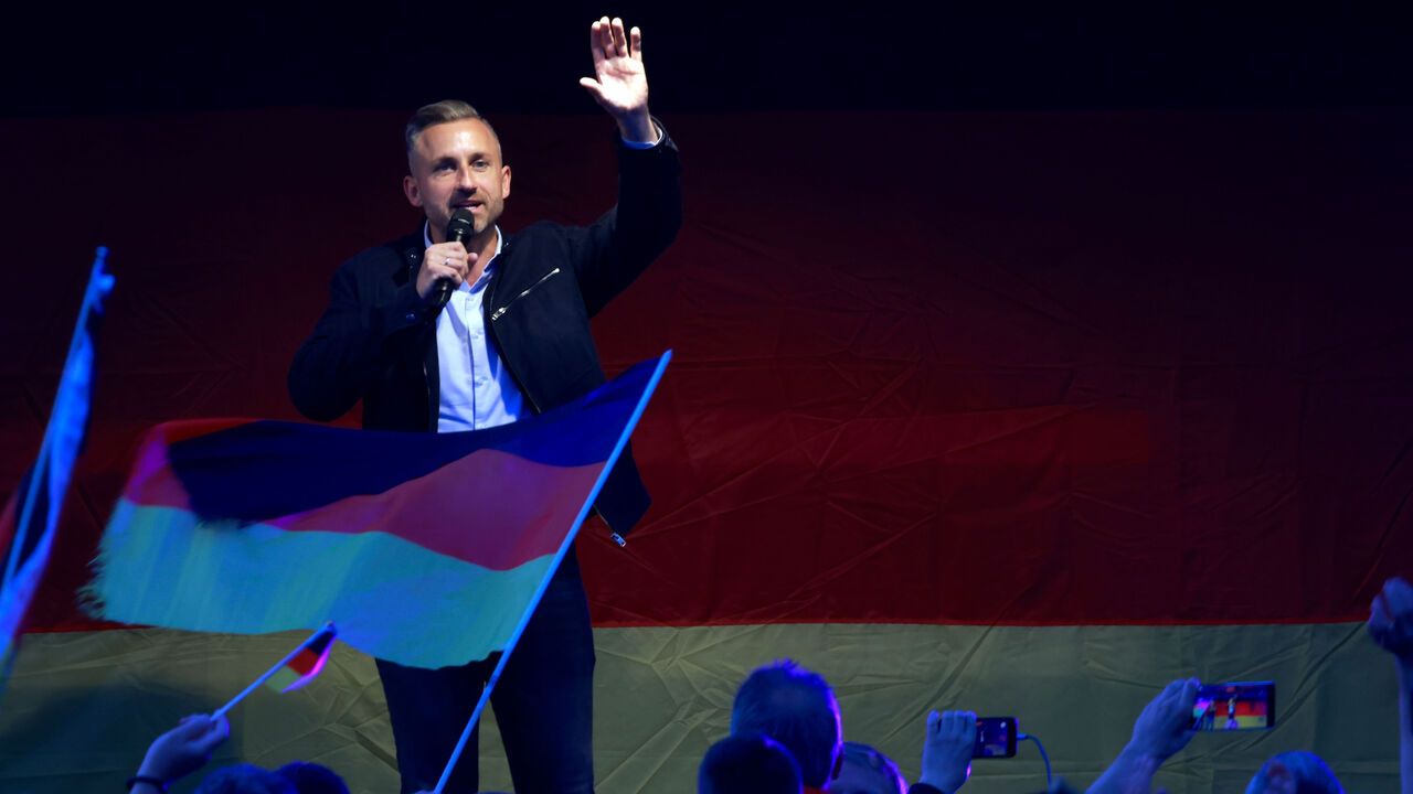 Ulrich Siegmund, lead candidate of the far-right Alternative for Germany (AfD), campaigns prior to state elections in Saxony-Anhalt, in Naumburg, Germany.