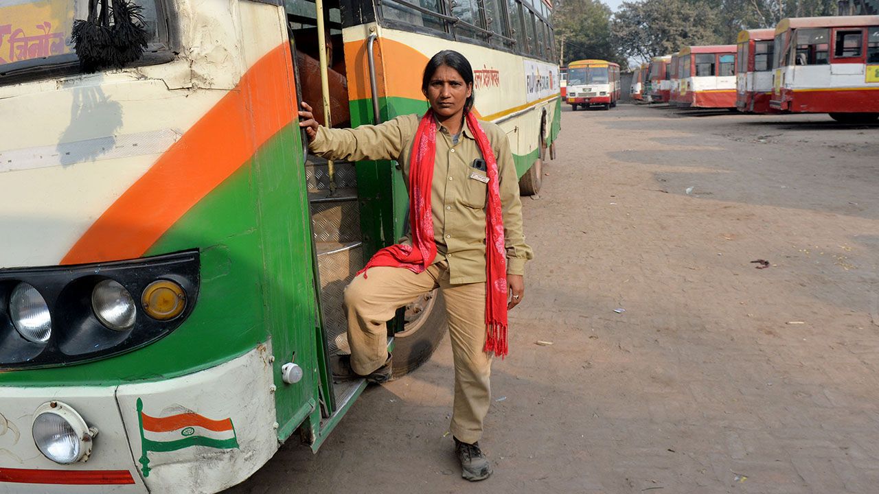 A female bus driver in Uttar Pradesh