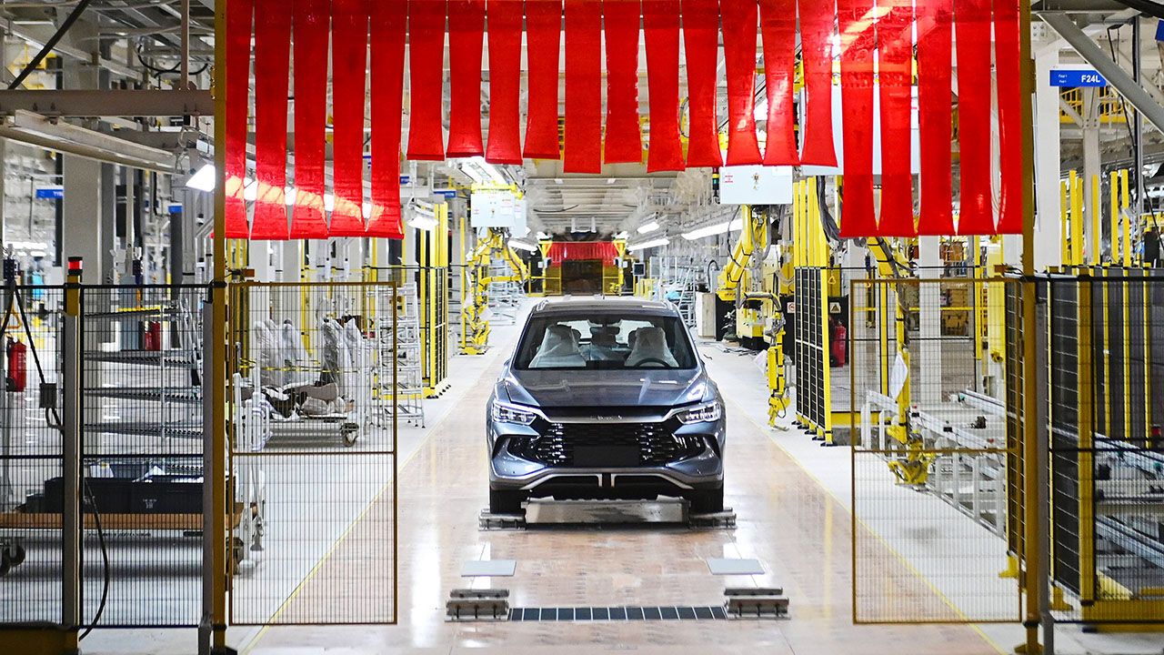 A BYD new energy vehicle is pictured at the company s production base in Camacari, Bahia State, Brazil