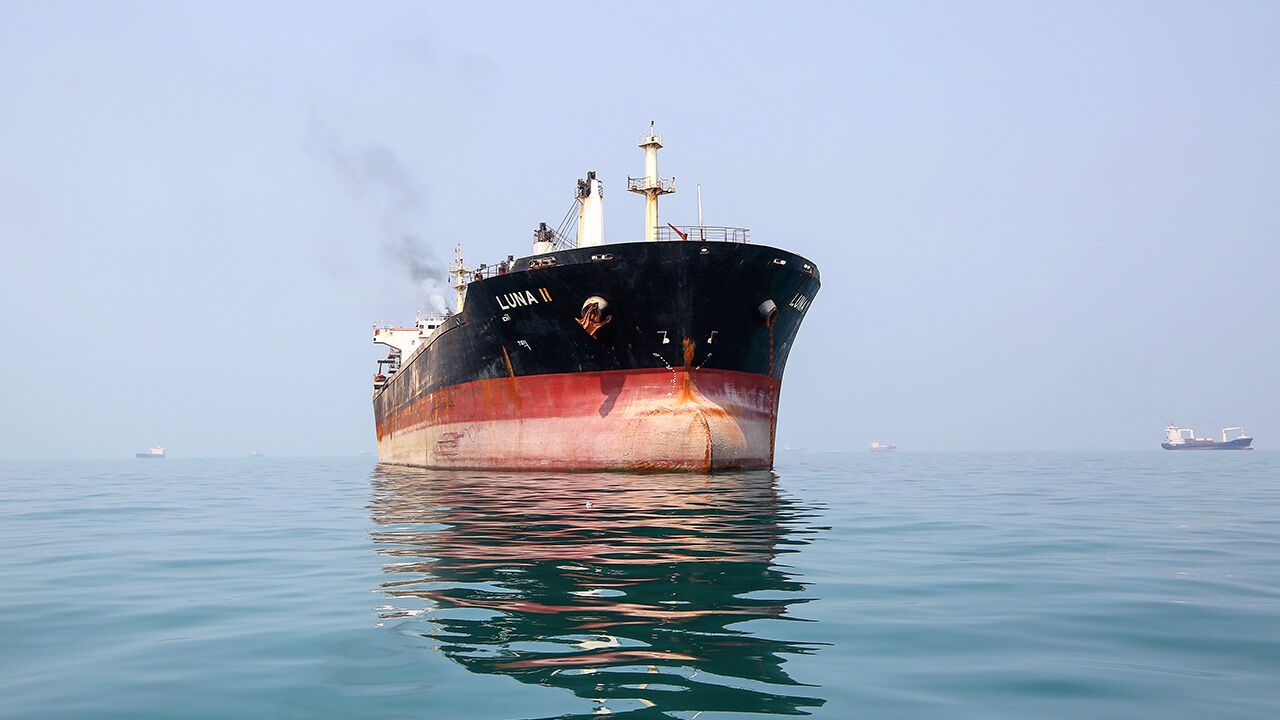 A tanker waits off the coast of Bandar Abbas at the Strait of Hormuz