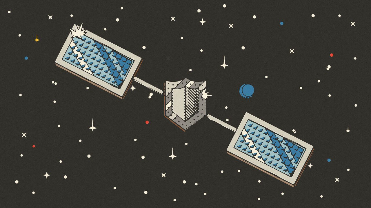 Illustration of a satellite with a shield in the centre