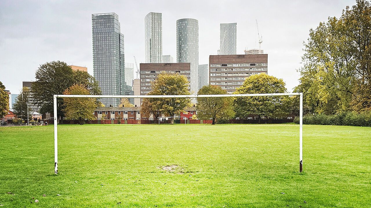 High-rise buildings as new constructions in the city center in the former industrial city of Manchester.