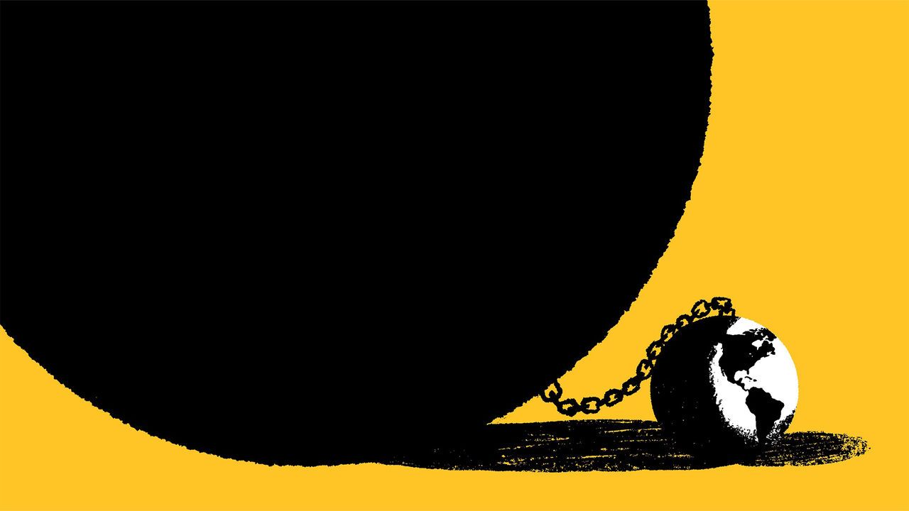 The globe with a huge ball and chain attached