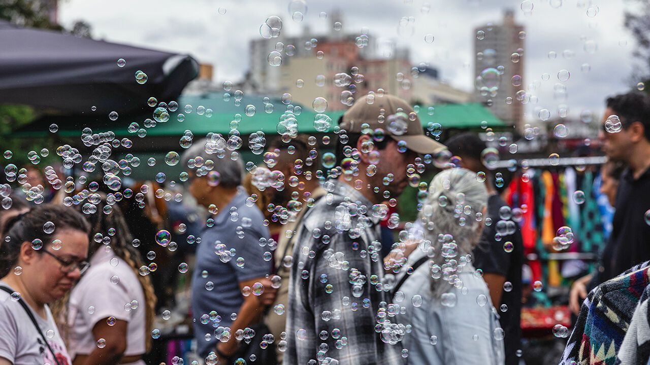 Shoppers at a street market in Sao Paulo, Braazil
