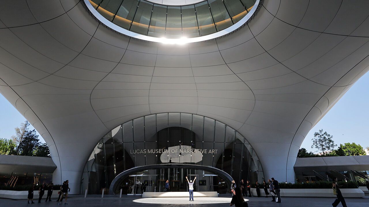 Visitors gather at the new Lucas Museum of Narrative Art.