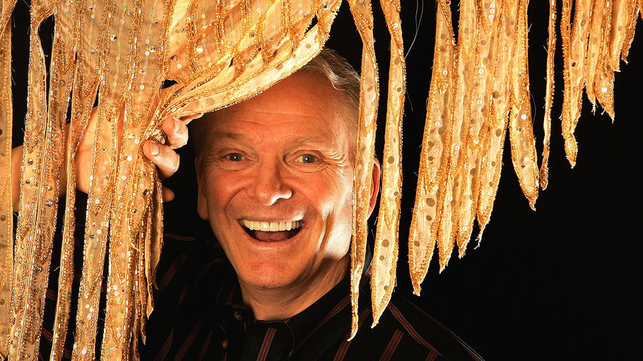 Bob Mackie stands behind print silk crepe de chine, at his design studio in Studio City on May 9th 2008