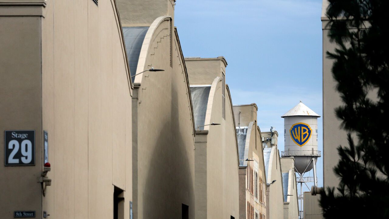The Warner Bros. logo is displayed on the water tower at Warner Bros. Studio
